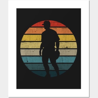 Baseball Silhouette On A Distressed Retro Sunset print Posters and Art